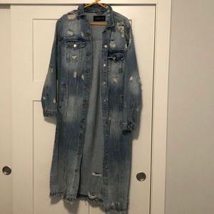 Long distressed jeans jacket